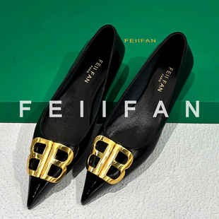 黑色平底鞋2025秋冬新款软底舒适法式绝美气质名媛尖头真皮单鞋女