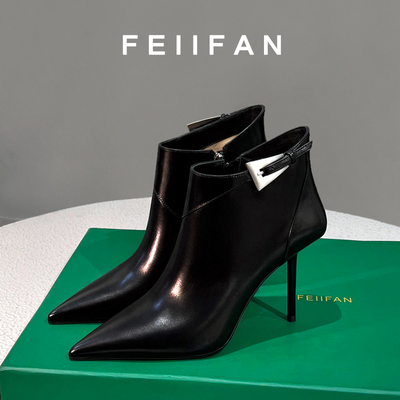 尖头短靴2025新款细跟黑色靴子女秋冬小个子法式绝美不累脚高跟鞋