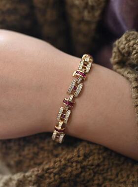 5.72ct培育红宝石中古猪鼻子蓝色钻时尚高级重工手链晚宴奢华气质