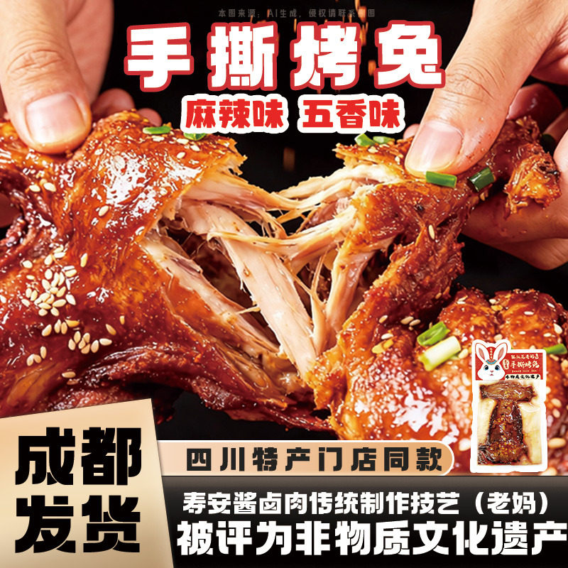 【非遗技艺】手撕烤兔550g