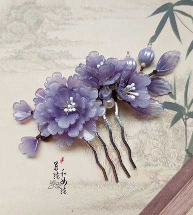 原创设计手工发簪汉服旗袍步摇古装流苏发簪发梳－洛然发梳配锦盒