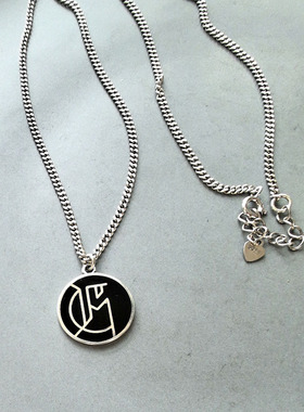 原创设计 S925纯银坦克链复古黑色圆牌短项链 休闲百搭 小众个性