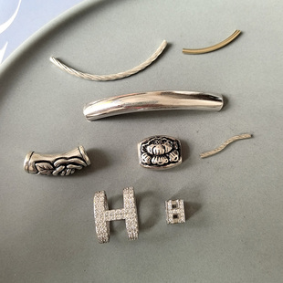 民族风S925纯银镶钻H路路通吊坠 笑脸绞花弯管配件DIY手链项链坠