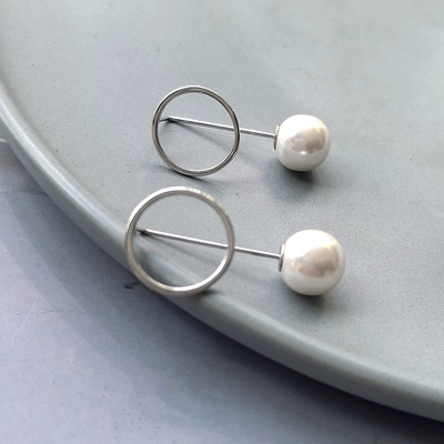 原创S925纯银镂空圆形珍珠贝几何图形耳钉 极简耳环耳饰 气质大方