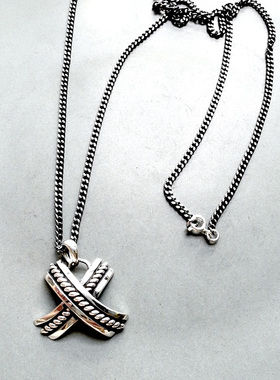 韩国东大门 S925纯银立体X字母长项链 复古做旧毛衣链 百搭 15克