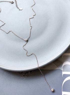法式高级感S925通体纯银流苏长条白钻项链 气质锁骨链 极简冷淡风
