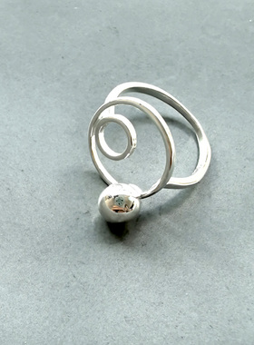S925通体纯银转运球镂空圆圈闭口戒指 中指食指 亮银百搭个性小众