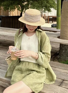 Miiine累积热销8000+天丝苎麻防晒轻薄衬衫女短裤冰凉感亲肤套装