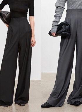 MUCCHIC/收腰遮胯/时髦Th*Row高腰显瘦鱼骨腰封阔腿长裤拖地裤