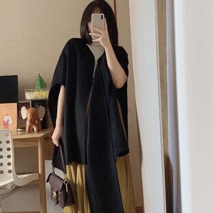 Xzichic100羊毛斗篷披肩双面毛呢大衣外套女秋冬新品高级显贵上衣