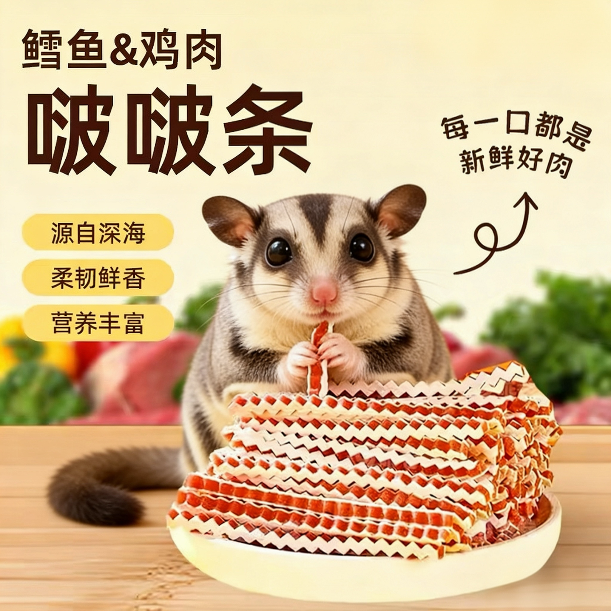 蜜袋鼯零食鸡肉鳕鱼丝仓鼠用品粮食金丝熊花枝飞鼠鳕鱼条营养食物