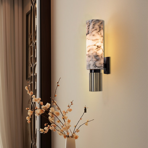 现代轻奢创意天然云石客厅背景墙壁灯卧室床头书房设计师装饰全铜