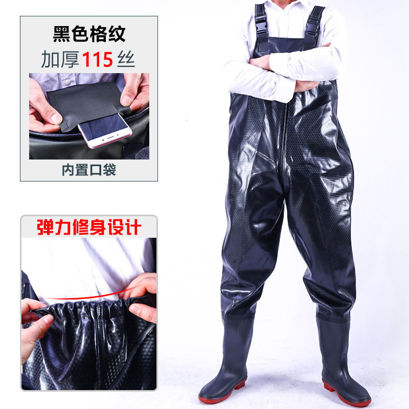 下水裤半身防水衣服雨裤带雨鞋连体全身加厚水鞋皮裤水库男抓钓鱼