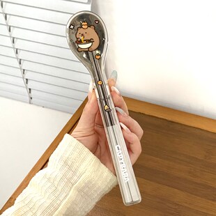 可爱不锈钢筷子勺子套装便携餐具盒上班族小学生一人用筷子收纳盒