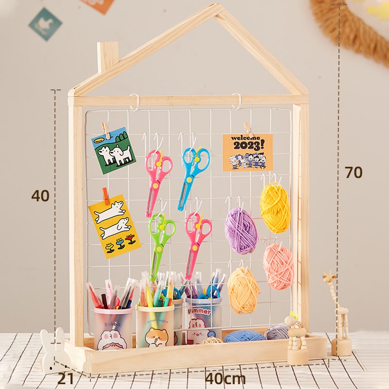儿童衣架落地移动衣帽架木质小房子挂衣架幼儿园作品展示置物架