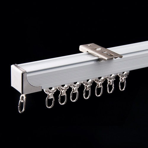 连体轨道窗帘双轨滑导直轨重型铝合金加厚静音挂钩顶装轨道罗马杆