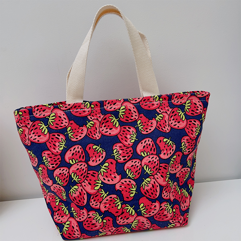 日式可爱狗狗特大号饭盒袋子新款拉链手提便当包通勤帆布抽绳饭兜