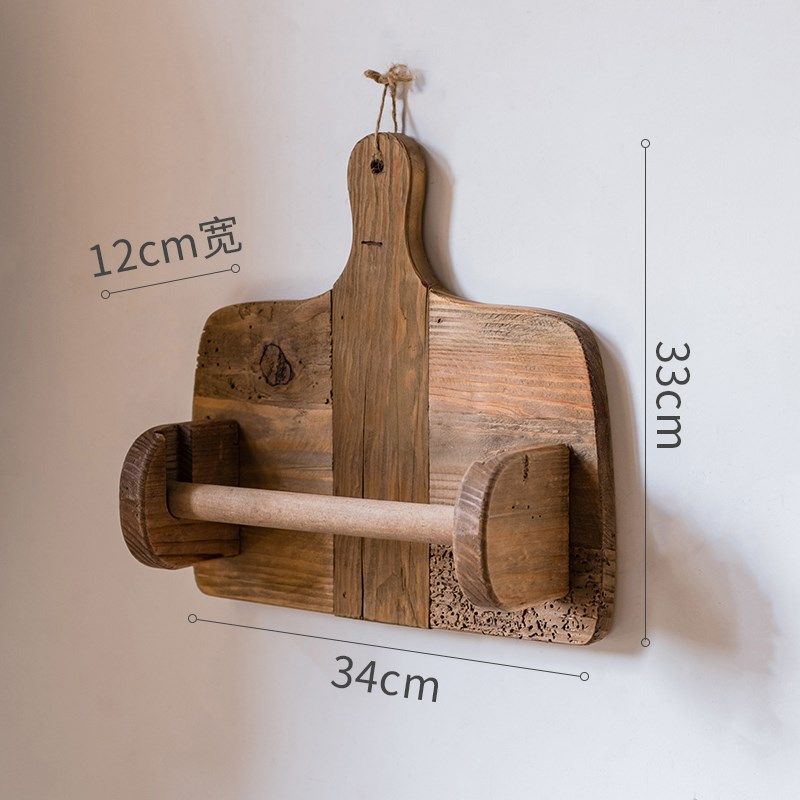 复古原木纸巾架厨房卷纸架子创意墙面装饰壁挂置物架厨房用纸挂架