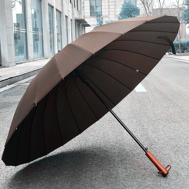 男士加大实木手柄24骨商务雨伞纯色双人长柄伞自动晴雨伞