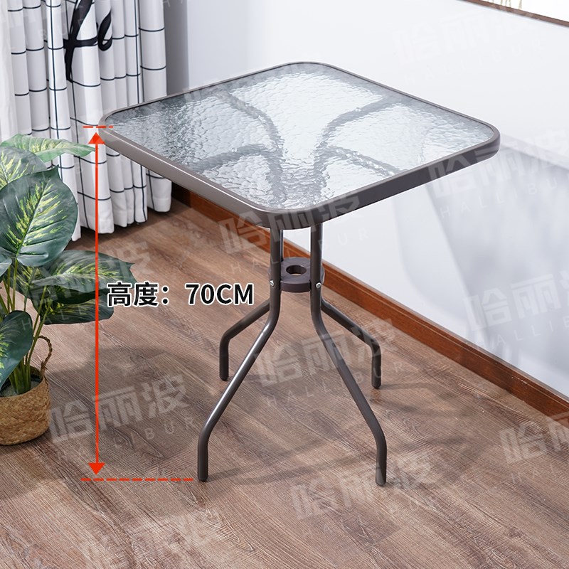 户外桌子防雨钢化玻璃餐桌阳台方圆形咖啡厅小茶几商用休闲铁艺桌