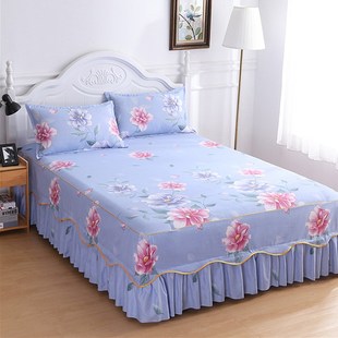 水洗棉床裙单件150x200床罩保护套1.8米双人防滑款 床单三件套柔软