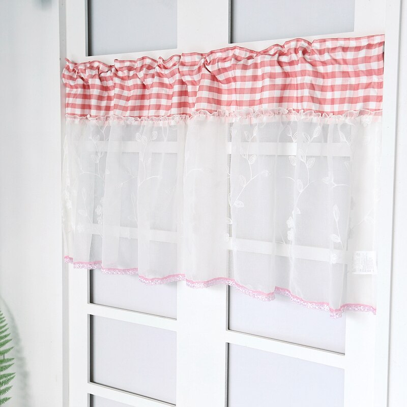 格子半帘田园短帘小卧室儿童窗帘厨房帘飘窗门帘女孩蕾丝纱公主风