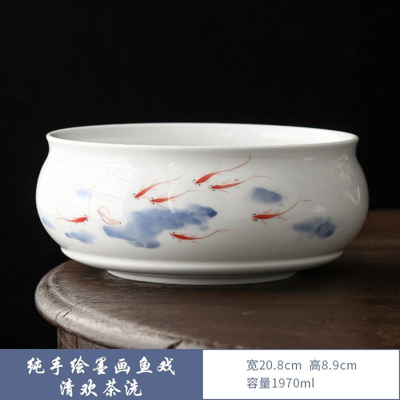 手绘墨画鱼戏茶洗缸大号陶瓷家用建水水盂高端茶渣缸功夫茶具配件,餐饮具,茶道/零配,淘宝优惠券,粉丝福利购,淘宝优惠卷