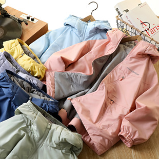 女童户外轻盈保暖冲锋衣中大儿童夹棉连帽外套深秋宽松外穿棉衣潮