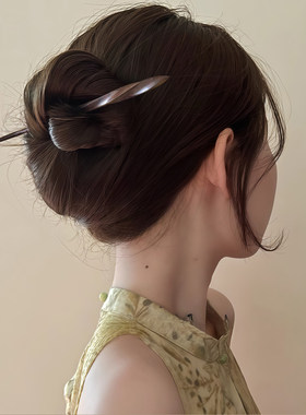 紫光檀木手工发簪复古新中式簪子高级感设计简约发饰旗袍汉服配饰