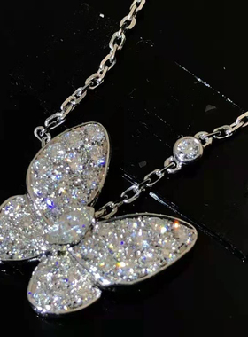 手工镶嵌满钻蝴蝶项链纯银闪O链