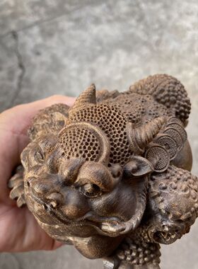 精雕沉香木雕招财三足牛角金蟾装饰品实木家居客厅办公桌面小摆件