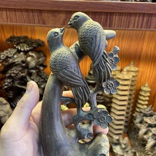 沉香木雕喜鹊小摆件结婚礼物送新人双喜临门婚房客厅装饰乔迁礼品