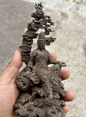 正宗越南沉香木自在菩萨木雕工艺品办公室雕刻摆件整木精雕原木