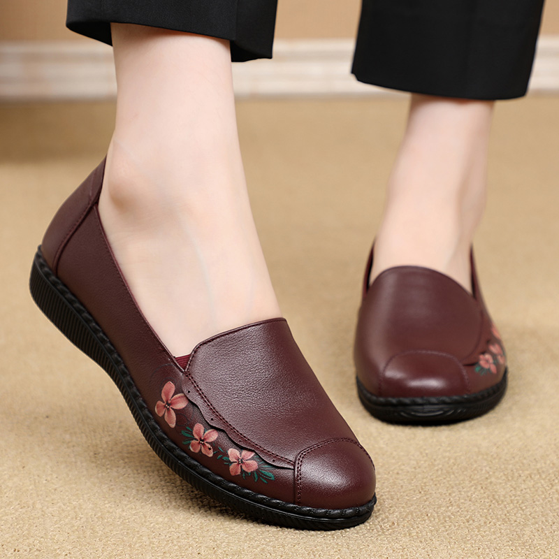 妈妈鞋婚礼不累脚喜婆婆真皮鞋子