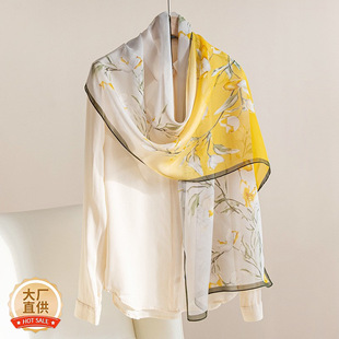 杭州丝绸印花真丝丝巾高级感长巾桑蚕丝春夏时尚 长巾披肩护颈围巾