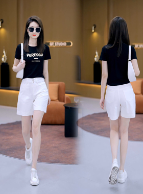 夏季薄款裤子阔腿直筒裤纯色五分牛仔短裤女2024新款白色四分女裤