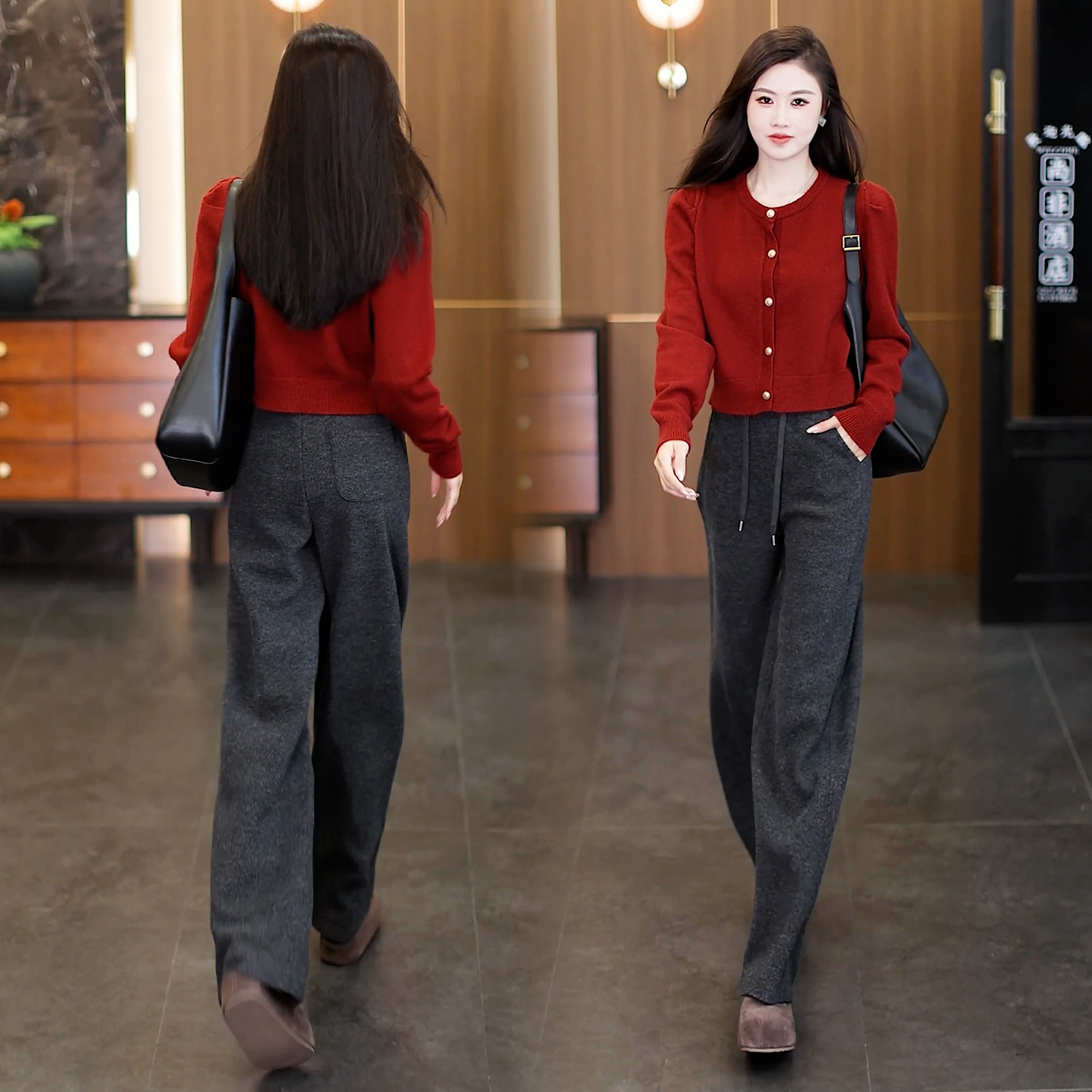 毛呢阔腿弯刀裤女高腰窄版羊绒休闲裤2025冬季新款宽松显瘦休闲裤,女装/女士精品,休闲裤,淘宝优惠券,粉丝福利购,淘宝优惠卷