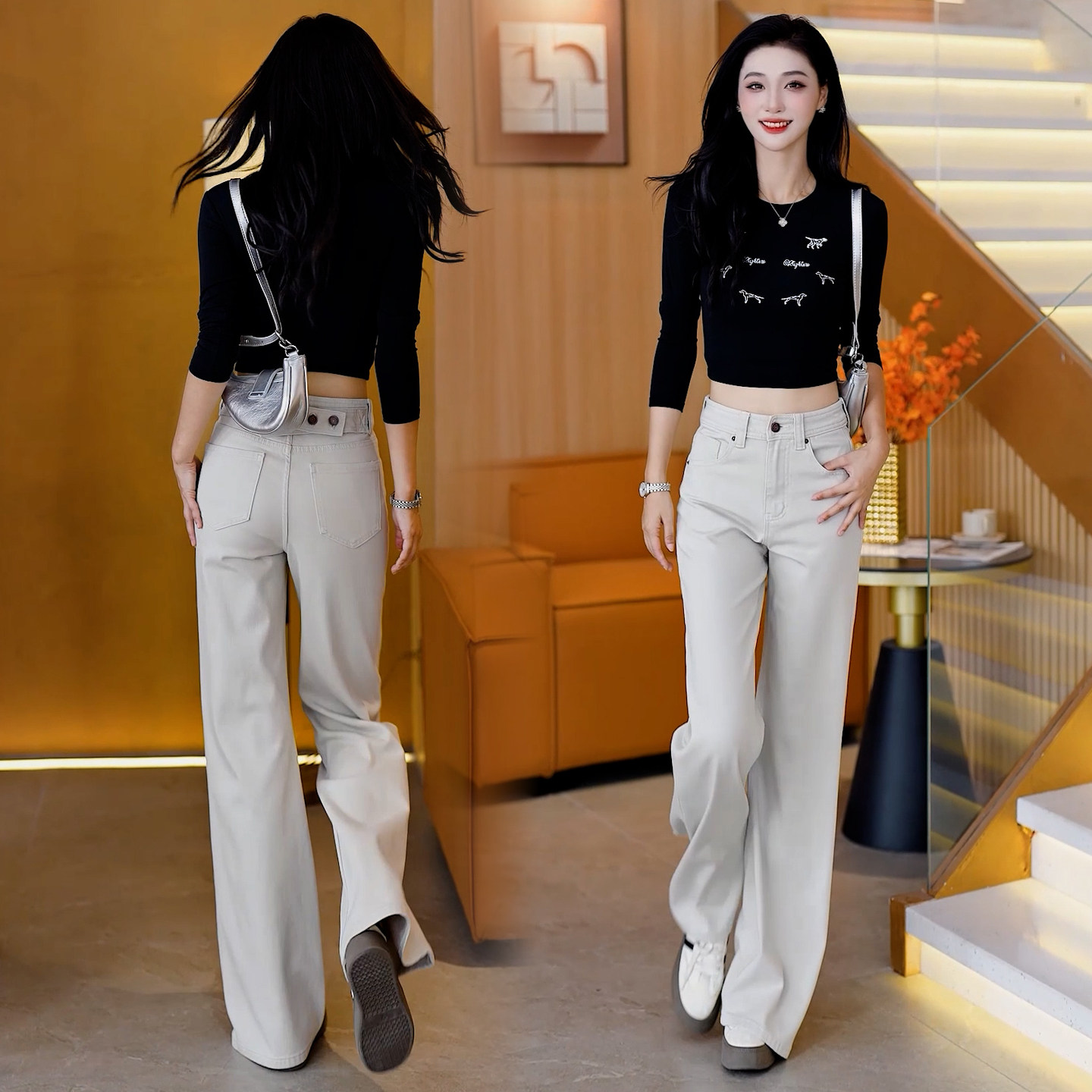 秋款浅色高腰微喇牛仔裤女2026年新款显瘦百搭显瘦直筒喇叭裤长裤