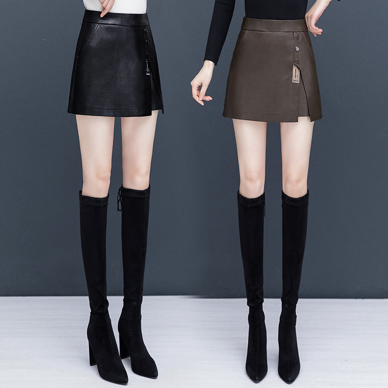 皮裙半身裙女高腰a字pu皮短裤2022新款秋冬时尚短裙棕色包臀裤裙