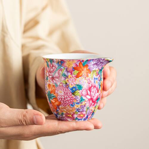 宫廷风珐琅彩公道杯陶瓷万花公杯高档家用匀茶分茶器功夫茶道配件