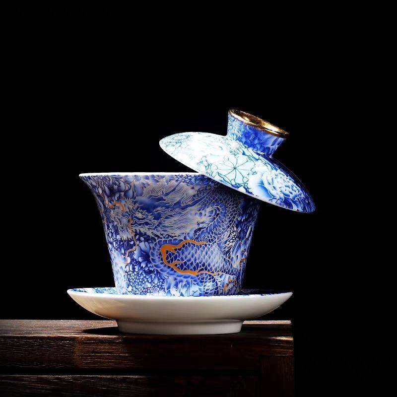 掐丝银可悬停旋转漂移三才盖碗青龙茶杯功夫茶具不烫手大容量茶碗,餐饮具,盖碗,淘宝优惠券,粉丝福利购,淘宝优惠卷