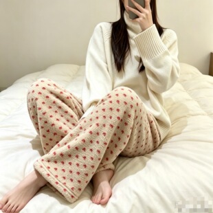超好穿好看韩系冬季居家服加绒加厚保暖遛弯裤子女