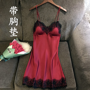 天天特价真丝睡衣女夏天性感蕾丝边吊带睡裙带胸垫冰丝绸家居服