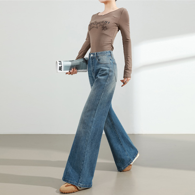 美式复古蓝微喇牛仔裤女秋季新款