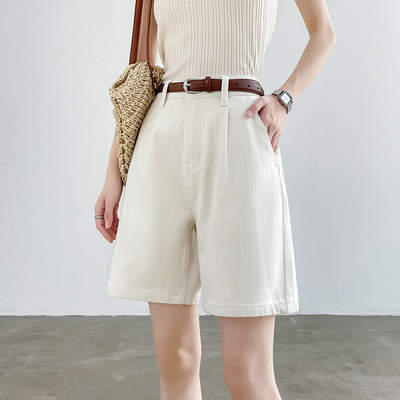 白色四面弹牛仔短裤女高腰夏季