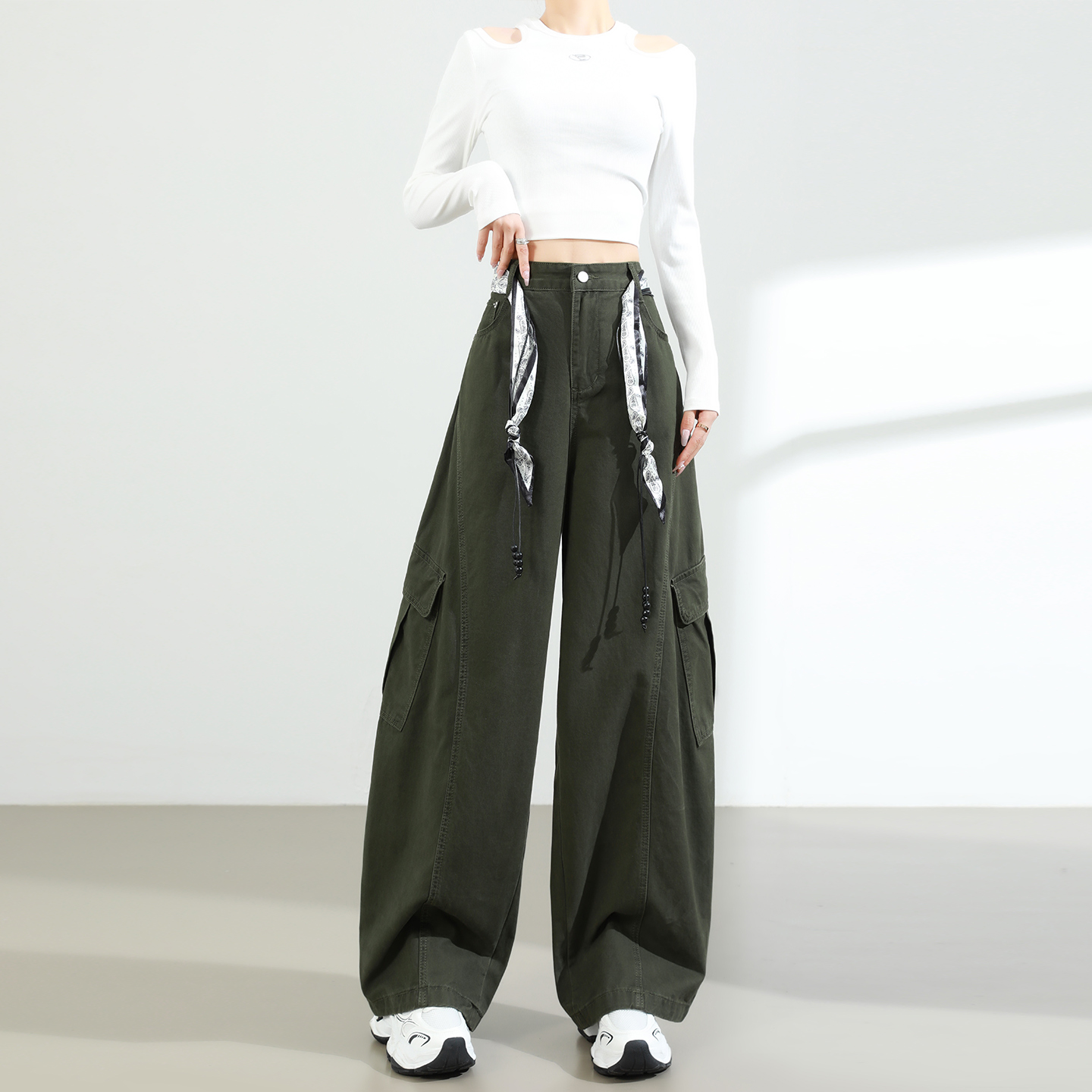 浅草绿美式休闲工装裤女秋季新款