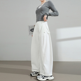 直筒镰刀裤 高腰宽松休闲垂感百搭白色工装 子 女春秋新款 弯刀阔腿裤