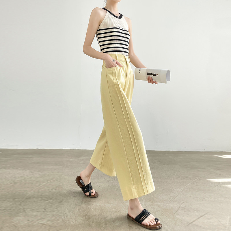 冰丝阔腿裤女夏季2025年薄款高腰显瘦多巴胺黄色九分休闲直筒裤子,女装/女士精品,休闲裤,淘宝优惠券,粉丝福利购,淘宝优惠卷