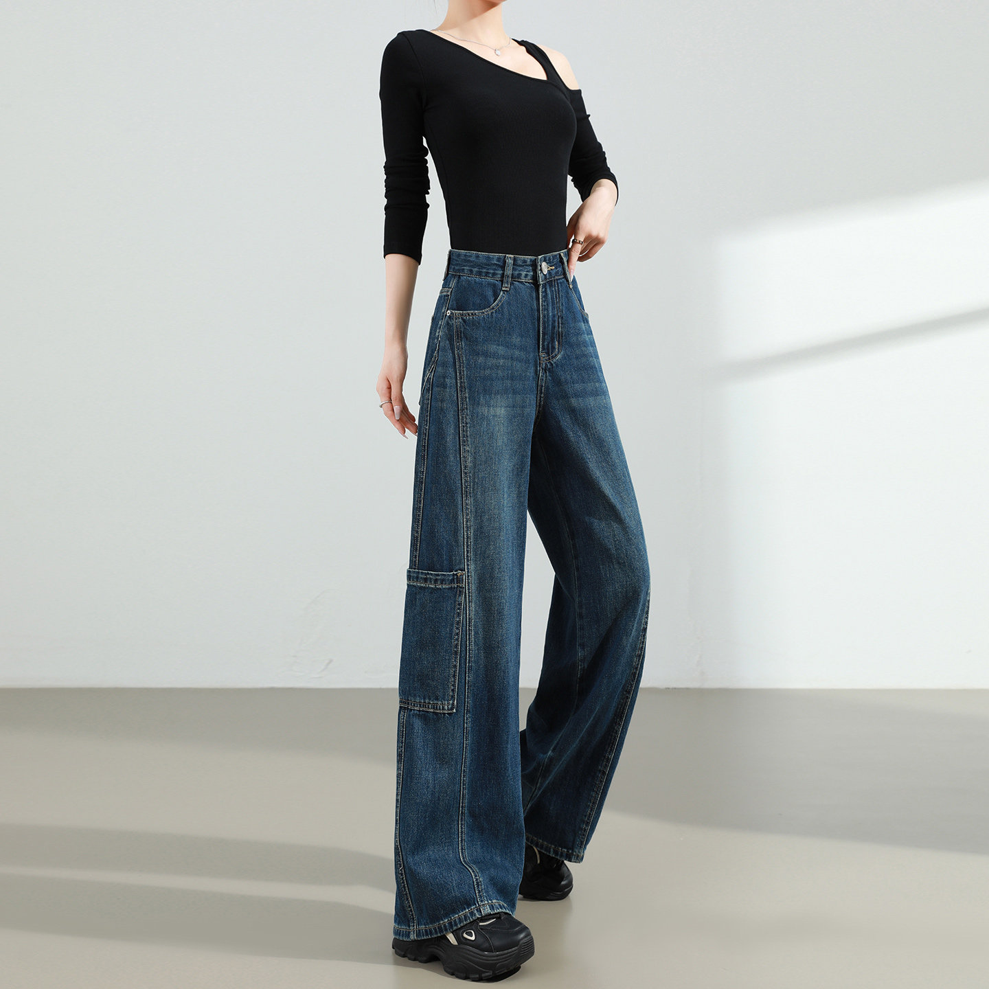 复古阔腿牛仔裤女秋季2025新款高腰宽松显瘦拖地蓝色直筒工装裤子,女装/女士精品,牛仔裤,淘宝优惠券,粉丝福利购,淘宝优惠卷