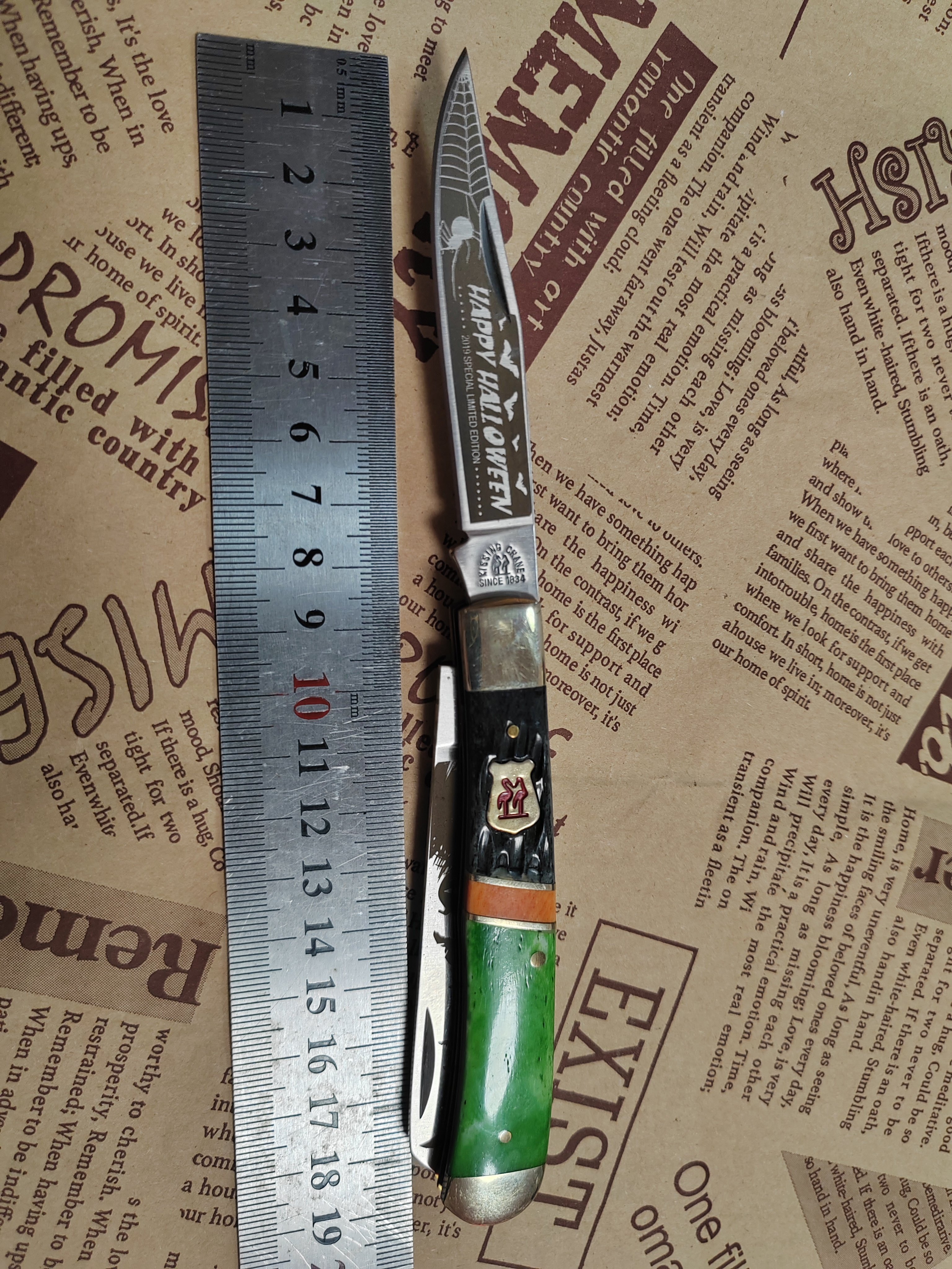 德国品牌接吻鹤不锈钢手工拼接天然骨柄两开无锁家用切水果小刀